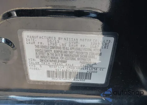 2014 Nissan Versa 1.6 Sv из США, поврежденный, VIN 3N1CN7AP4EL816502